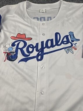 Royals White Sequin Script Jersey with Western Accents Size XL #303